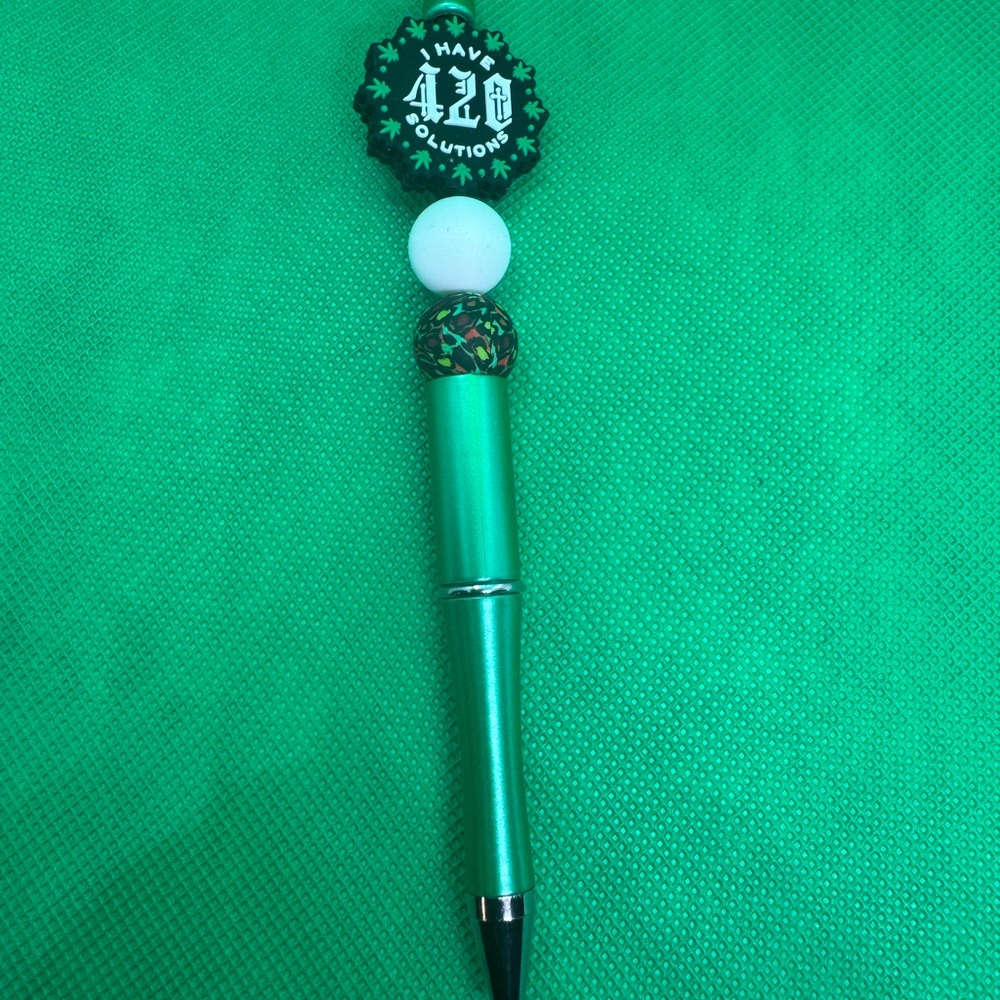 Green Novelty Pen with Decorative Top
